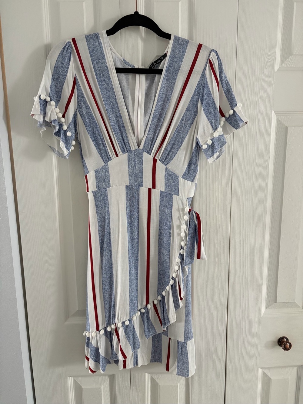 Simple Blue, White & Red Striped Wrap Mini Dress